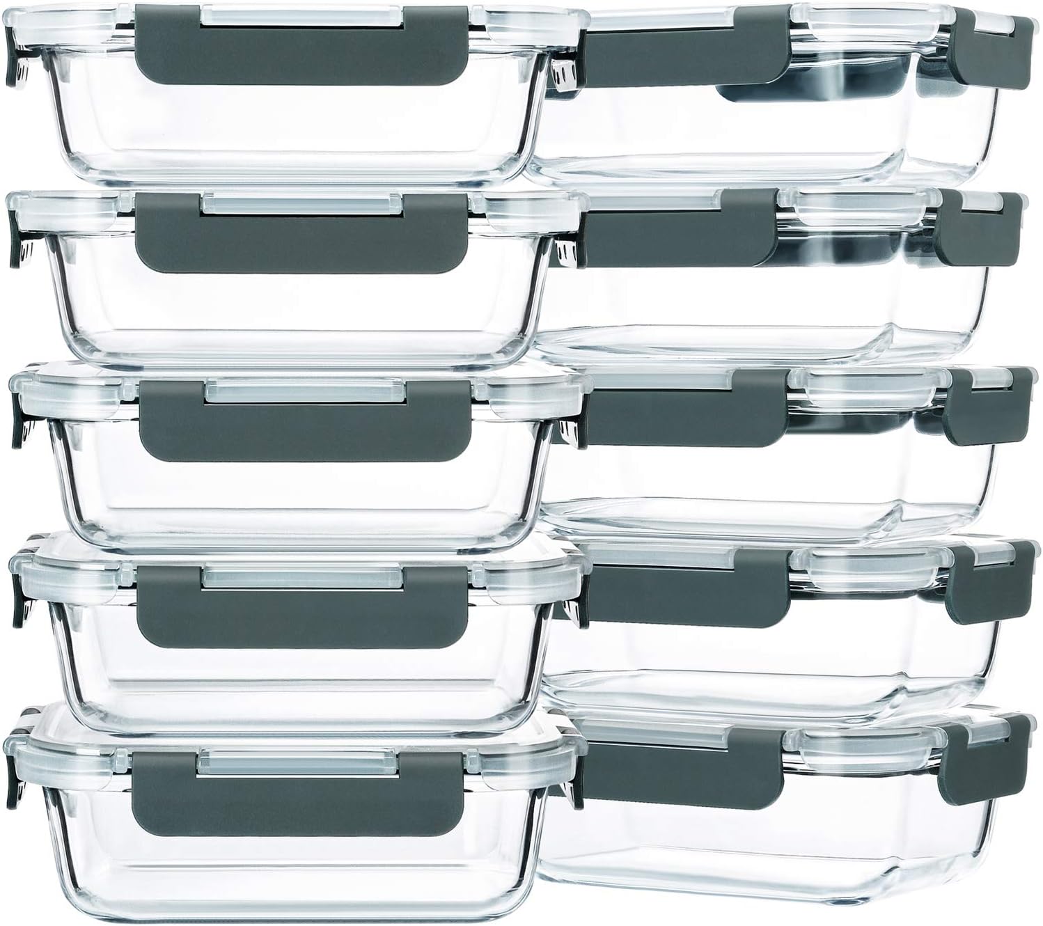 M MCIRCO 10 Pack,22 oz Glass Food Storage Containers with lids, Gray | Glass Meal Prep Containers,Airtight Lunch Containers with Lids, Microwave, Oven, Freezer and Dishwasher Friendly, BPA Free Glass Food Storage Containers with Lids, 22 oz - 10 Pack, Grey Lids
