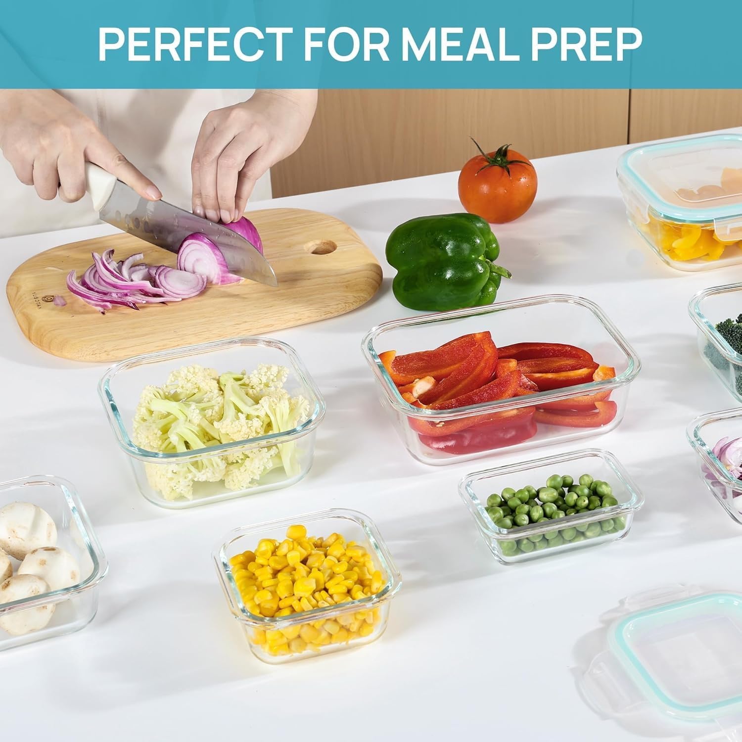 Airtight Glass Meal Prep Containers with Locking Lids - 8 Pack