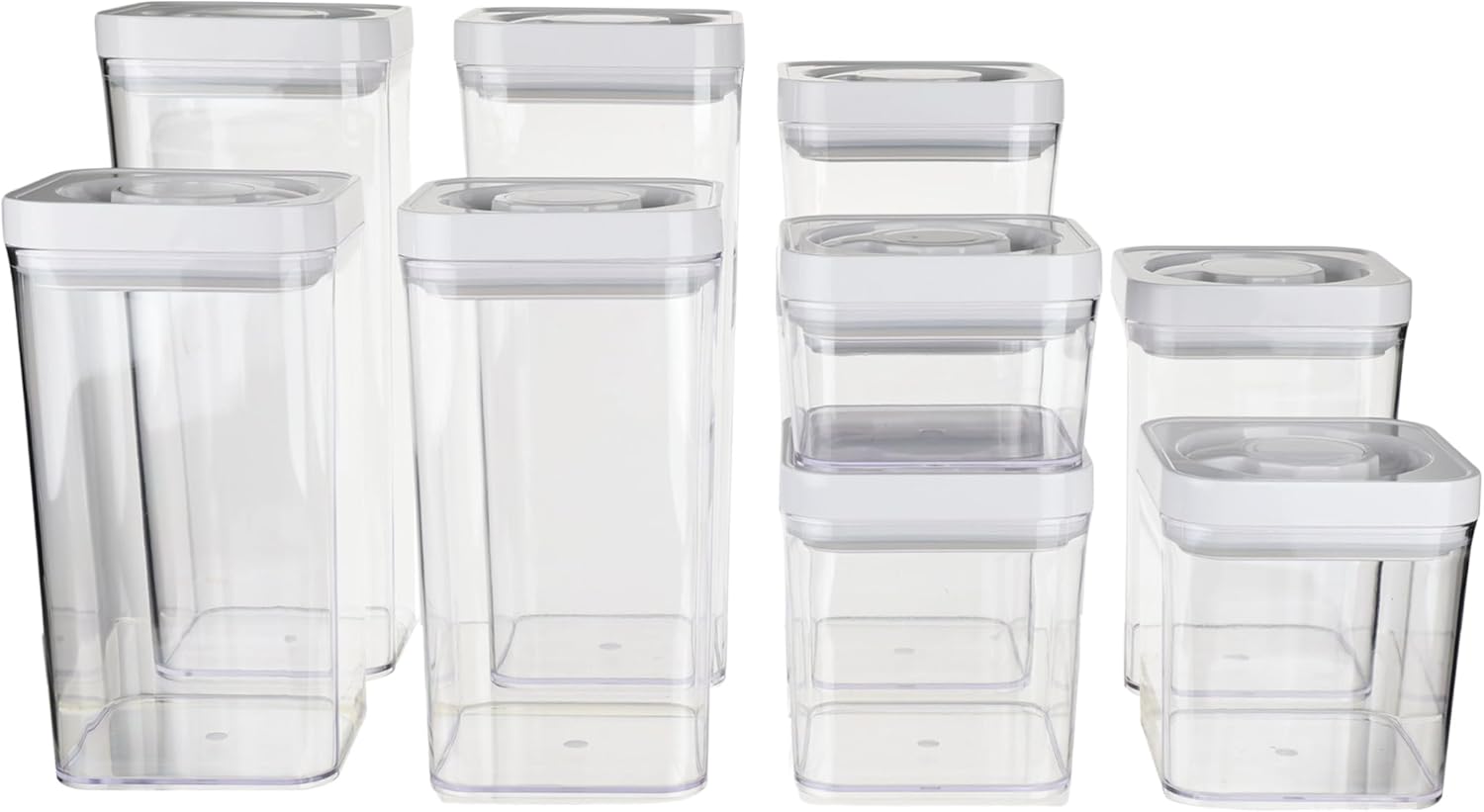Airtight Pantry Containers with Twist-Lock Lids - 10 Piece Square Set, Clear