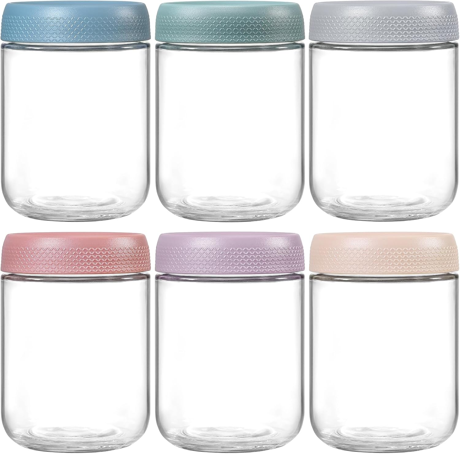 NETANY 6-pack 16 oz Overnight Oats Containers with Lids, Glass jars with Airtight Lids, Wide mouth Mason Salad jars, Glass Food Storage Containers for Snacks Yogurt Spice Sugar Wide-Mouth Glass Storage Jars with Lids, 16 oz - 6 Pack, Mason Style