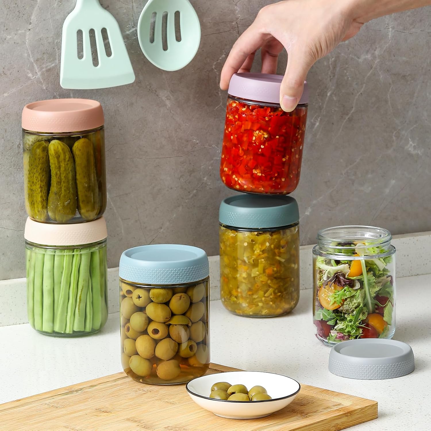 Wide-Mouth Glass Storage Jars with Lids, 16 oz - 6 Pack, Mason Style