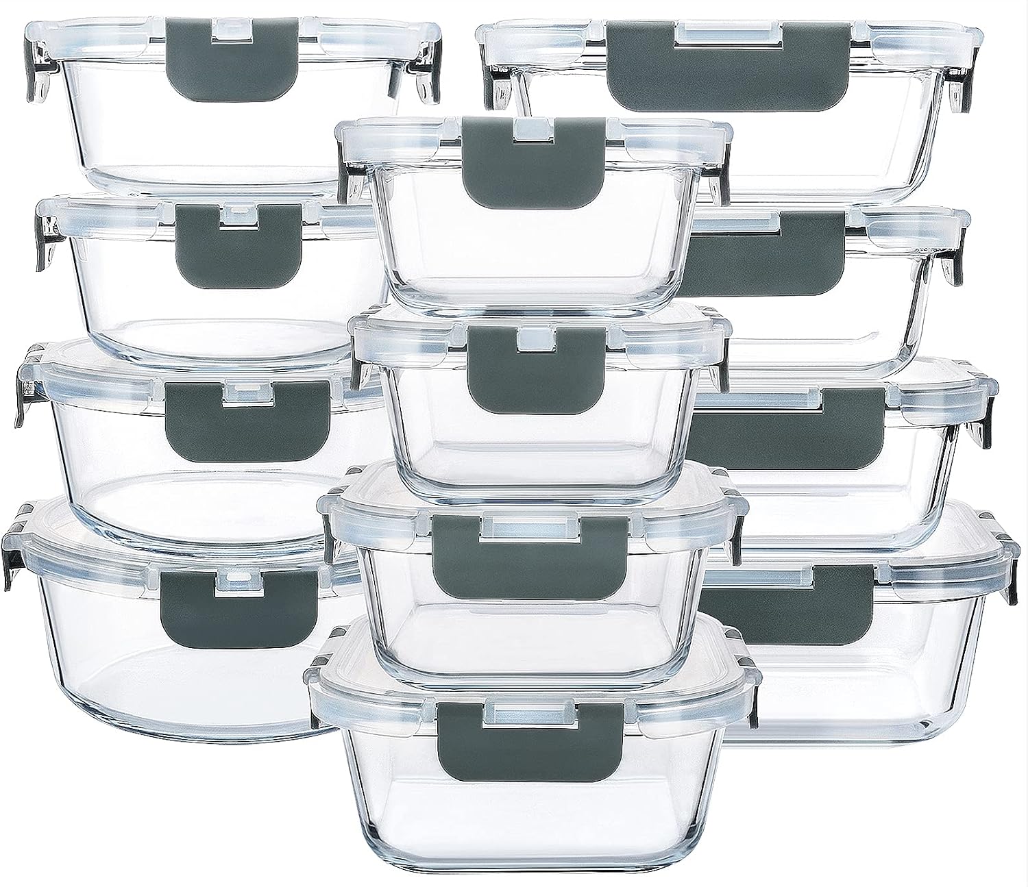 M MCIRCO 24 Piece Glass Food Storage Containers with Lids,Gray | Glass Meal Prep Containers,Airtight Lunch Containers with Lids, Microwave, Oven, Freezer and Dishwasher Friendly, BPA Free Glass Meal Prep Containers with Airtight Lids - 24 Piece Set, Grey