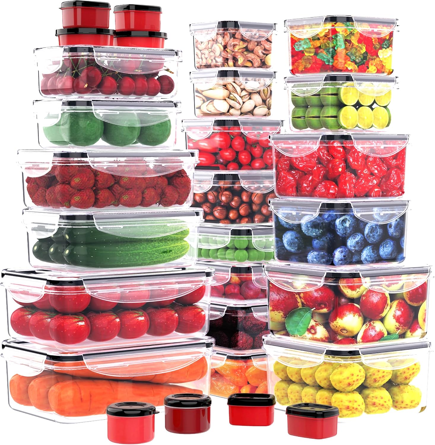 56 PCS Food Storage Containers with Lids Airtight (28 Boxes - 28 Lids) | Plastic Container for Pantry Stackable Kitchen Organization-Microwave Dishwasher,Freezer Safe 100% Leak Proof Stackable Airtight Food Storage Containers - 56 Pieces, 28 Boxes and 28 Lids