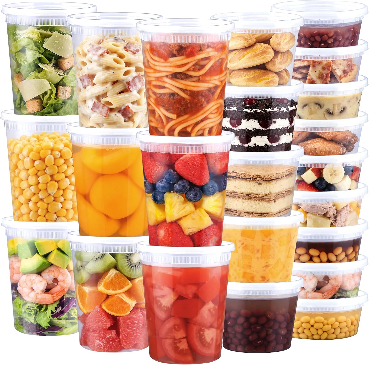 Deli Storage Containers with Lids, 8 / 16 / 32 oz - 60 Sets, 20 of Each Size