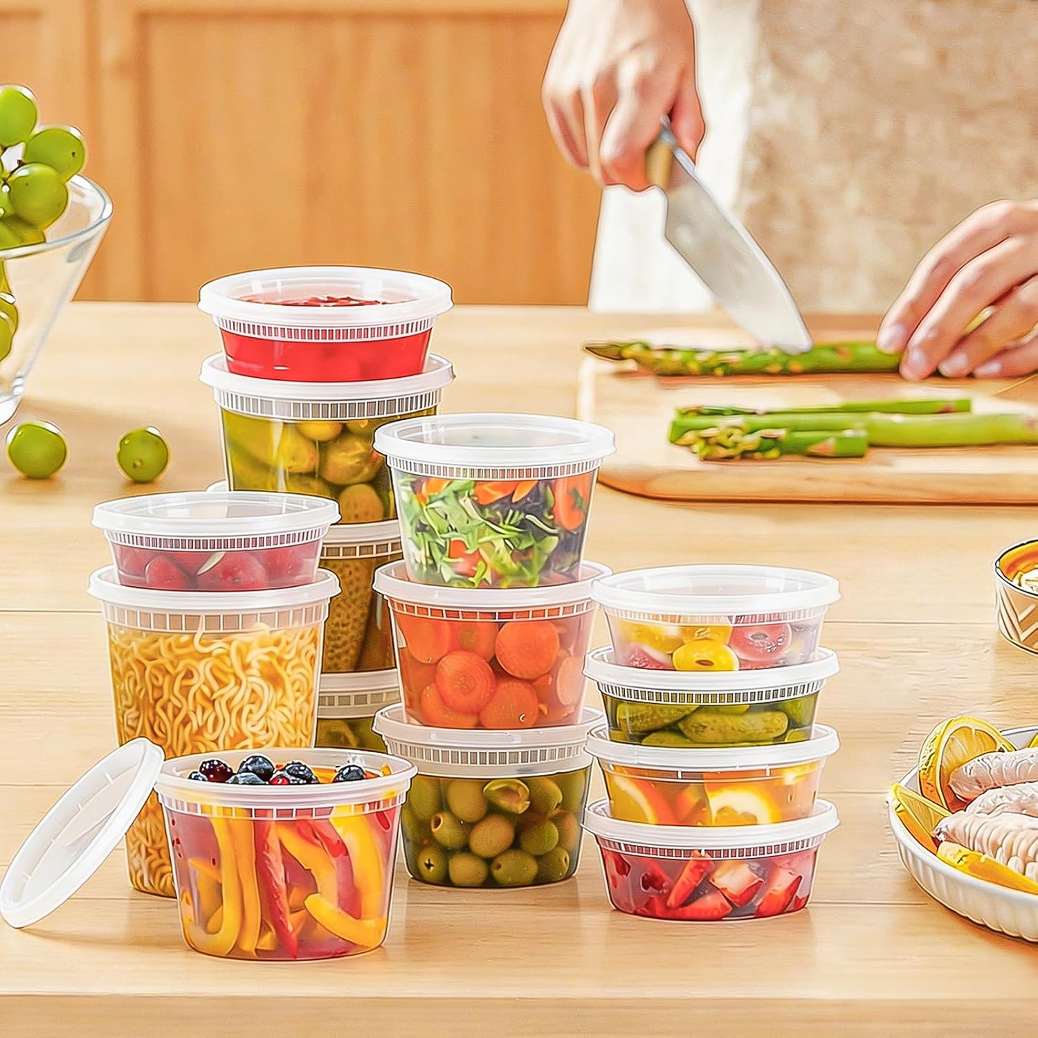 Deli Storage Containers with Lids, 8 / 16 / 32 oz - 60 Sets, 20 of Each Size