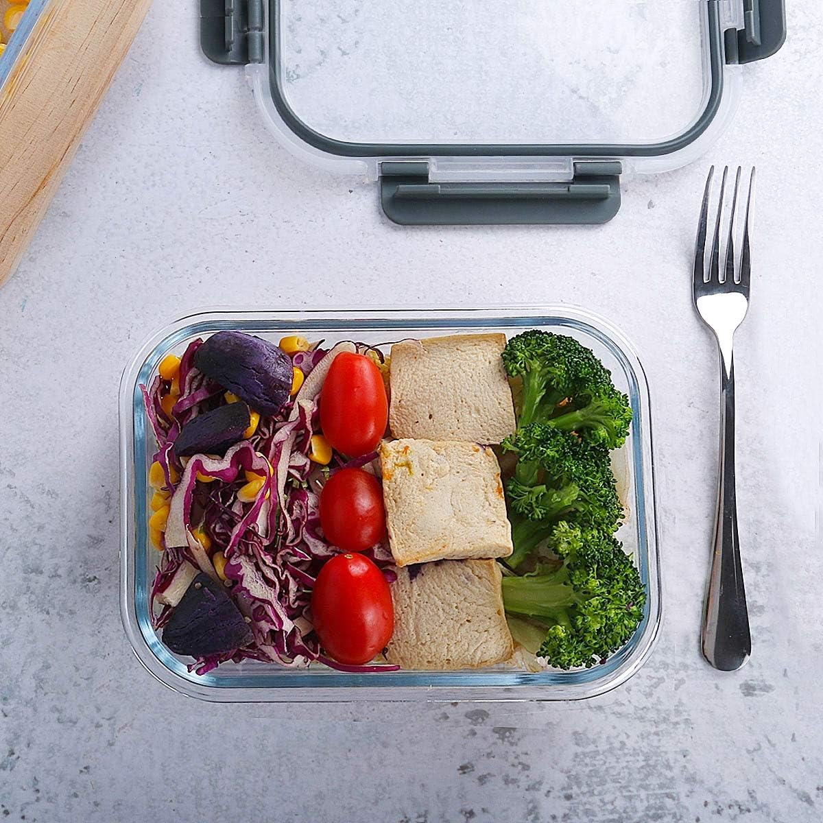 Glass Lunch Containers with Airtight Lids - 10 Pack, Grey