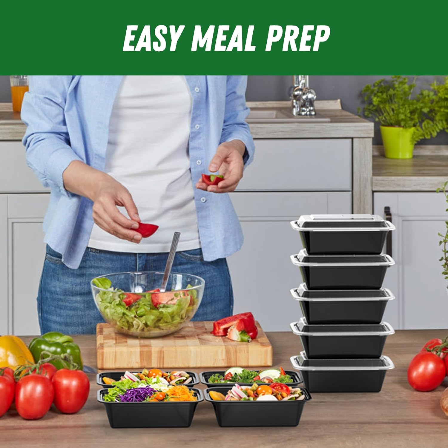 Reusable Meal Prep Containers with Lids, 24 oz - 50 Sets, 100 Pieces