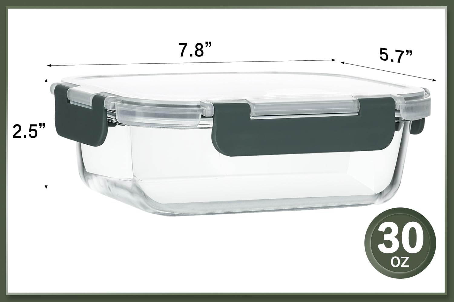 Glass Meal Prep Containers with Lids, 30 oz - 10 Pack, Grey