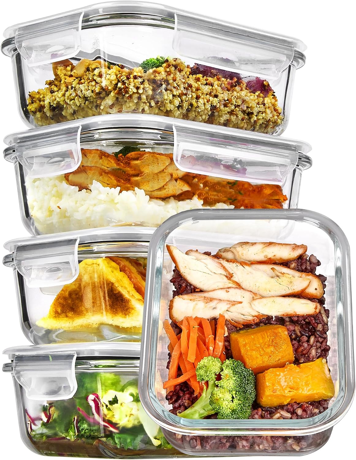 Vtopmart 5Pack 22oz Glass Storage Containers with Lids, Grey | Glass Meal Prep Food Container Sets, Snap Airtight Lid, For Microwave, Oven, Freezer and Dishwasher, BPA Free Glass Storage Containers with Snap Lids, 22 oz - 5 Pack, Grey