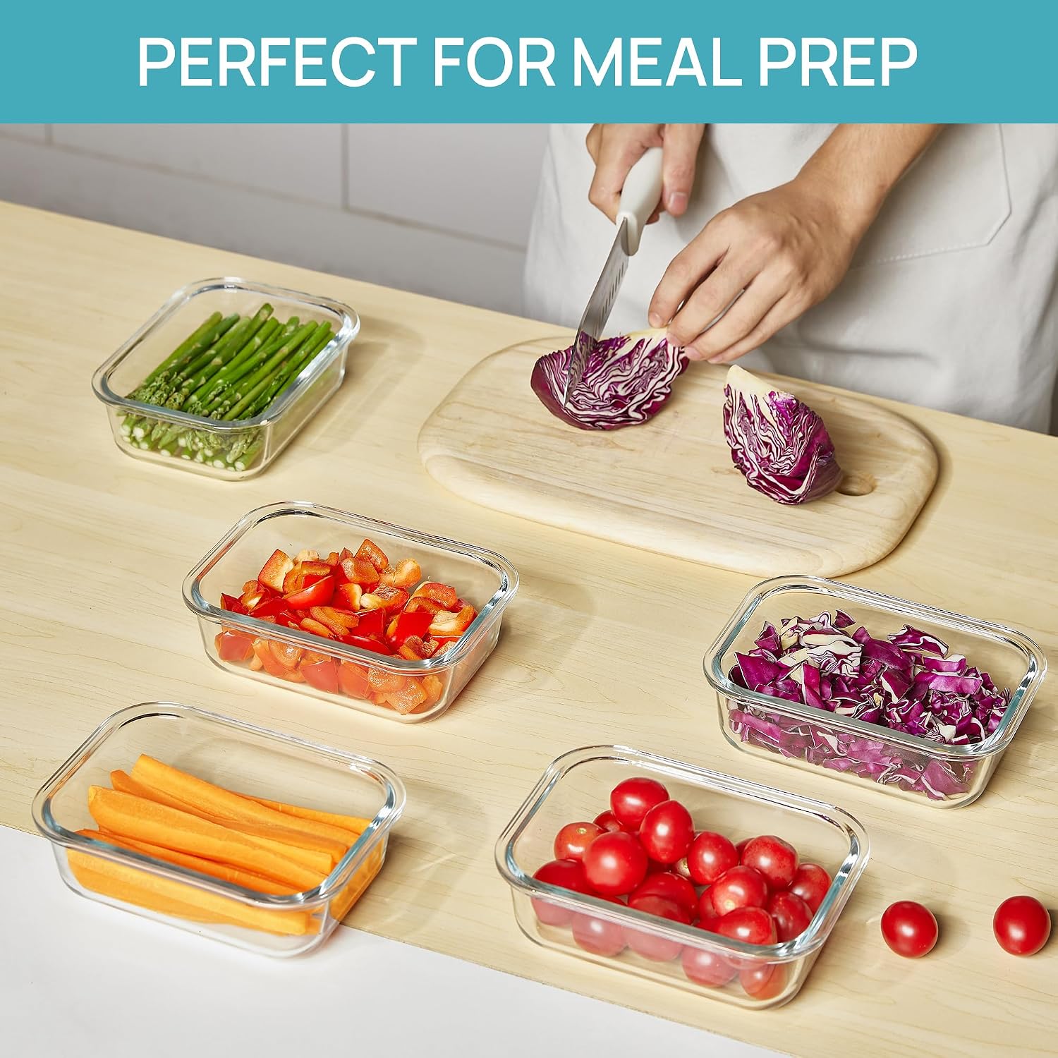 Glass Storage Containers with Snap Lids, 22 oz - 5 Pack, Grey