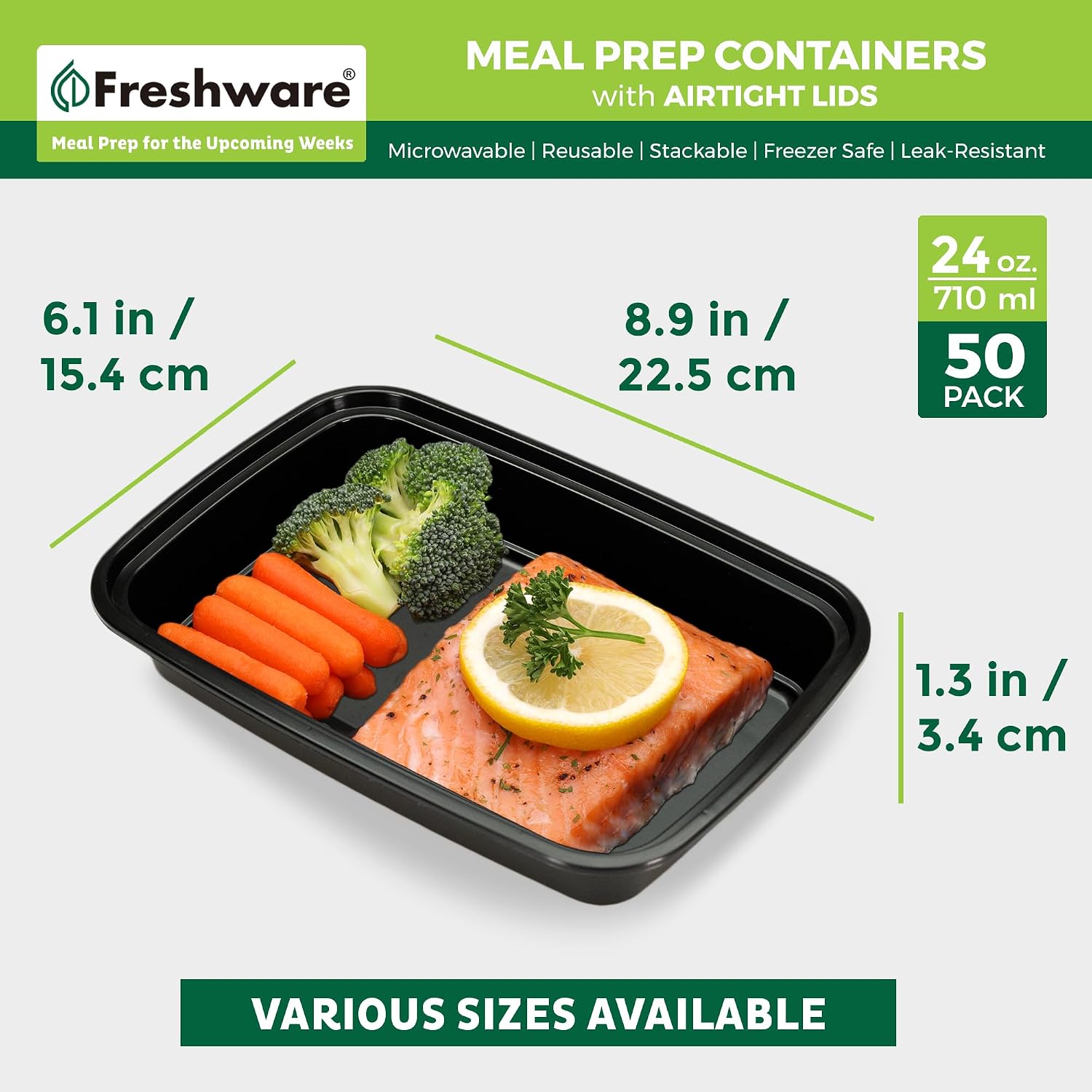 Single Compartment Bento Meal Prep Containers, 24 oz - 50 Pack