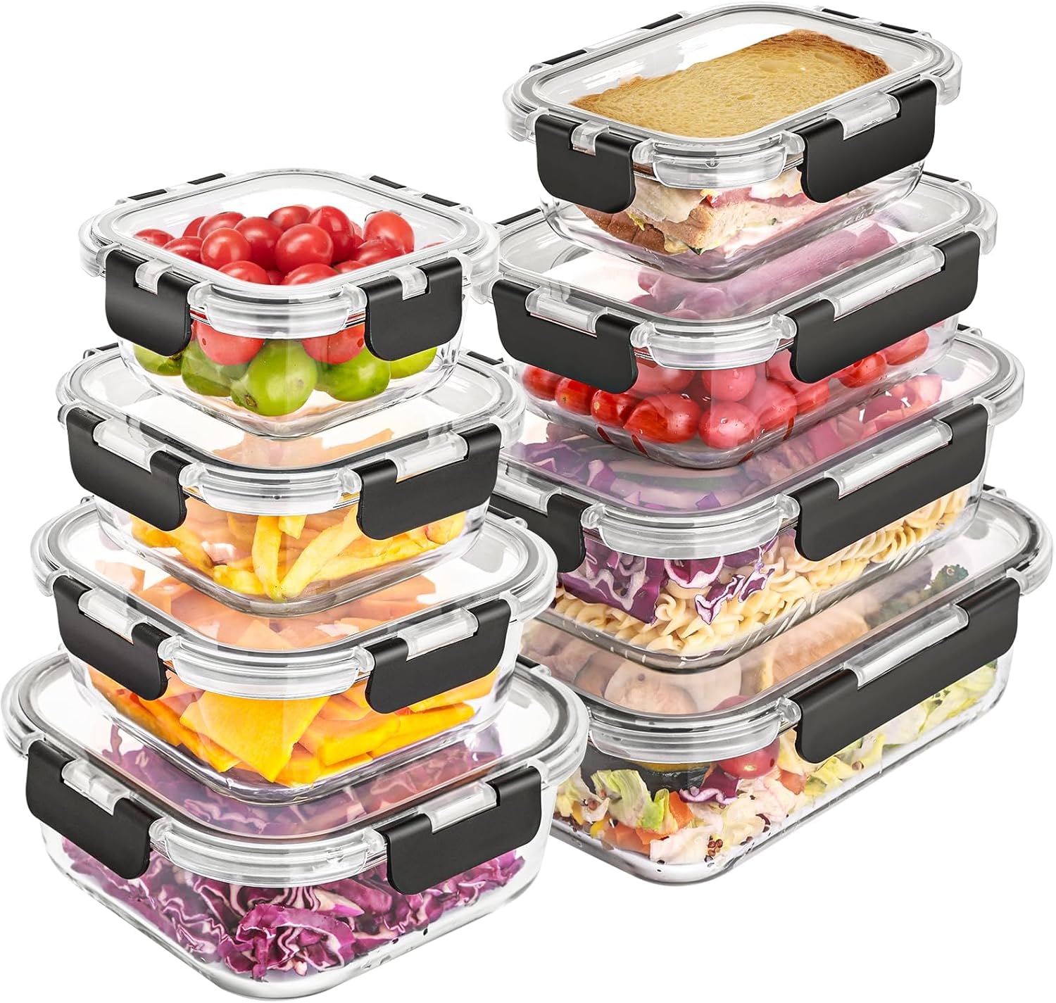 Glass Bento Containers with Leak-Proof Locking Lids - 8 Pack