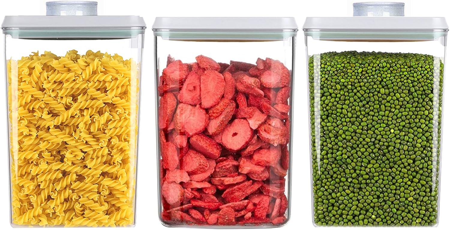 Melovom Pop Food Storage Containers Airtight Food Storage Containers Set with Lids Kitchen Pantry Organization and Storage, Stackable, BPA Free, 3 x 1.2Qt Push-Button Airtight Pantry Containers, 1.2 qt - 3 Pack, Stackable